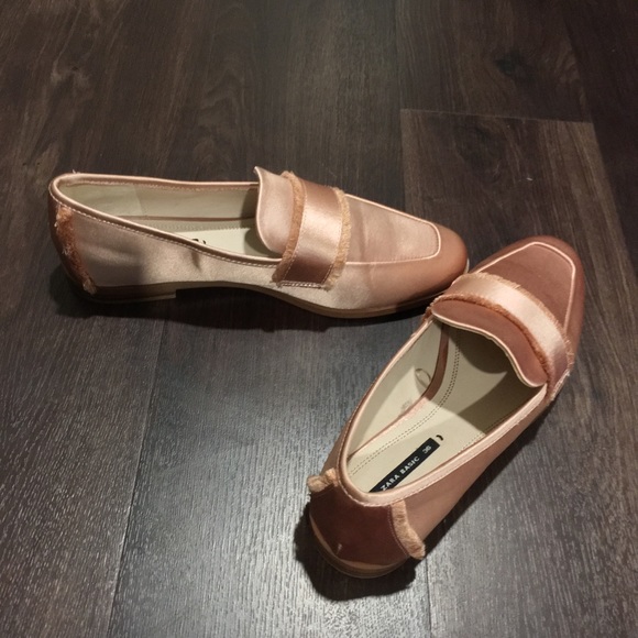 NEW Zara Pink Satin Frayed Loafers Flats - Picture 4 of 8